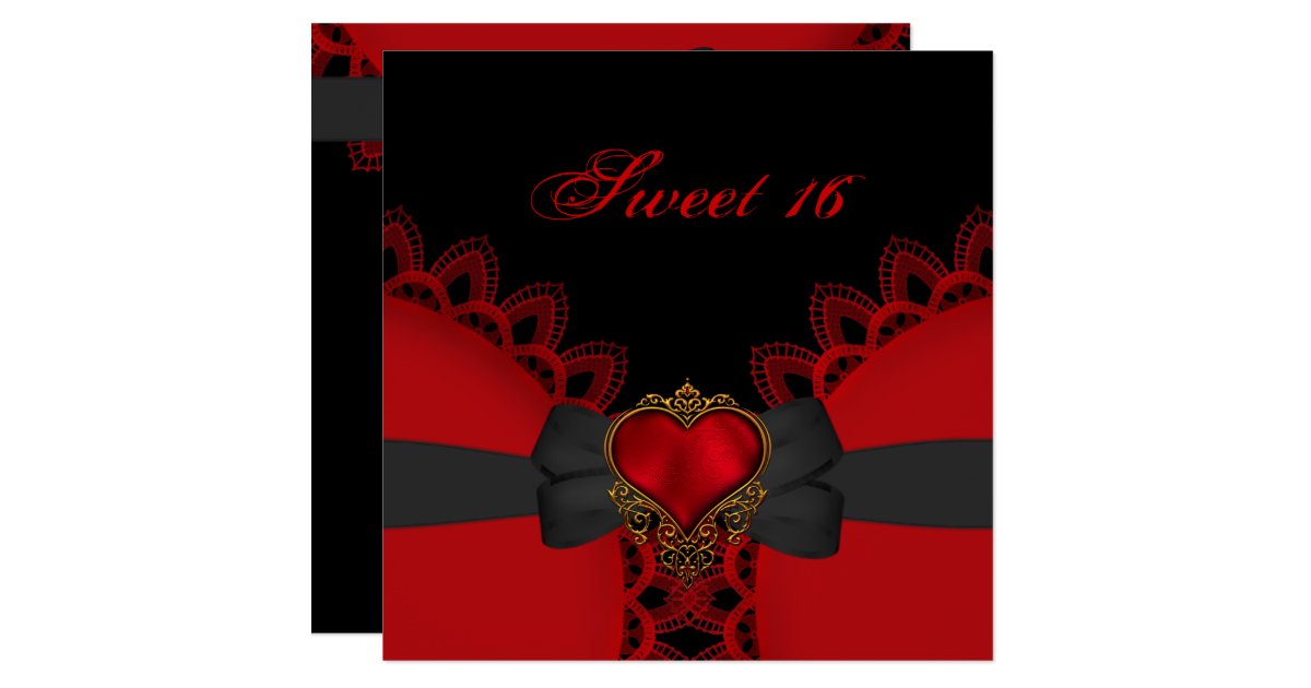 Sweet Sixteen 16 Red Black Lace Heart Gothic Invitation | Zazzle.com