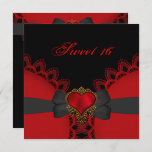 Sweet Sixteen 16 Red Black Lace Heart Gothic Invitation