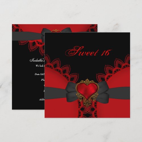 Sweet Sixteen 16 Red Black Lace Heart Gothic Invites