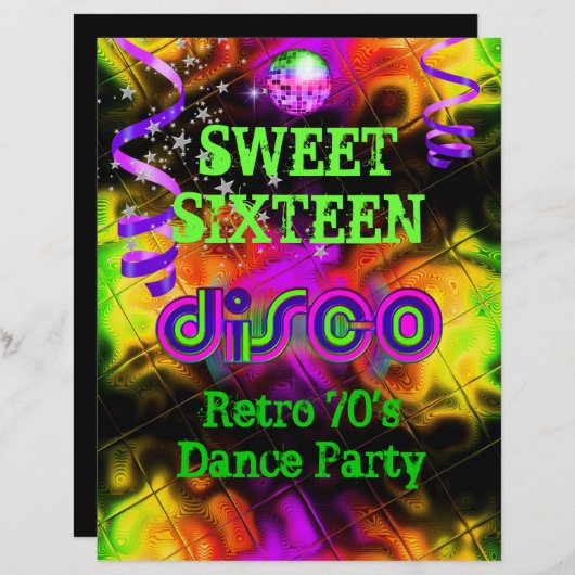 Sweet Sixteen 16 Retro 70's Disco Dance Party (Front/Back)