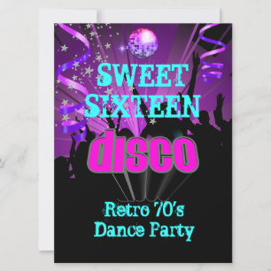 Sweet Sixteen 16 Retro 70's Disco Dance Party 3 Invitation