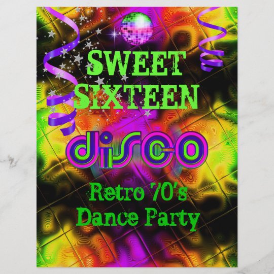 Sweet Sixteen 16 Retro 70 S Disco Dance Party Flyer