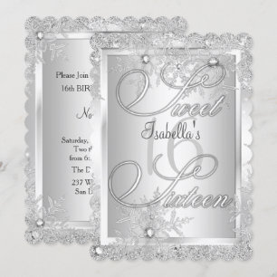 Sweet Sixteen 16 Snowflake Winter Wonderland Invitation