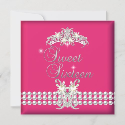 Sweet Sixteen 16 Tiara Pink Silver White Pearl Custom Announcement