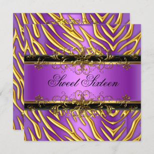 Sweet Sixteen 16 Zebra Purple Gold Black Invitation