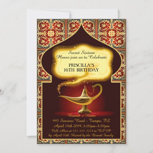 Sweet Sixteen, 16th 15th birthday, Arabian night Invitation (Front)