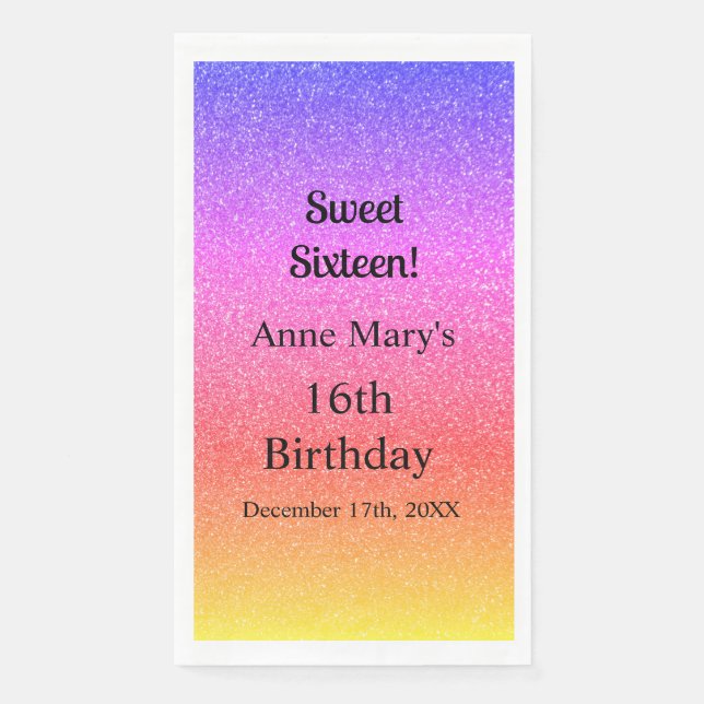 Sweet Sixteen 16th Birthday Custom Glittery Pink Paper Guest Towels (Front)