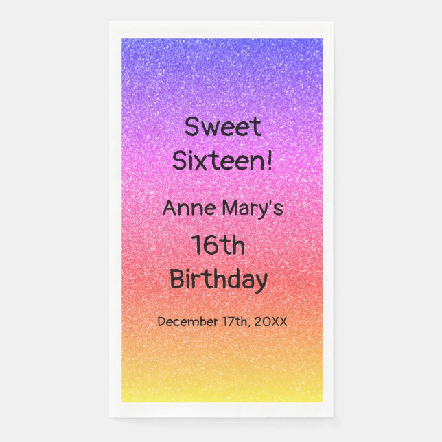Sweet Sixteen 16th Birthday Glittery Pink Custom Paper Guest Towels (Front)