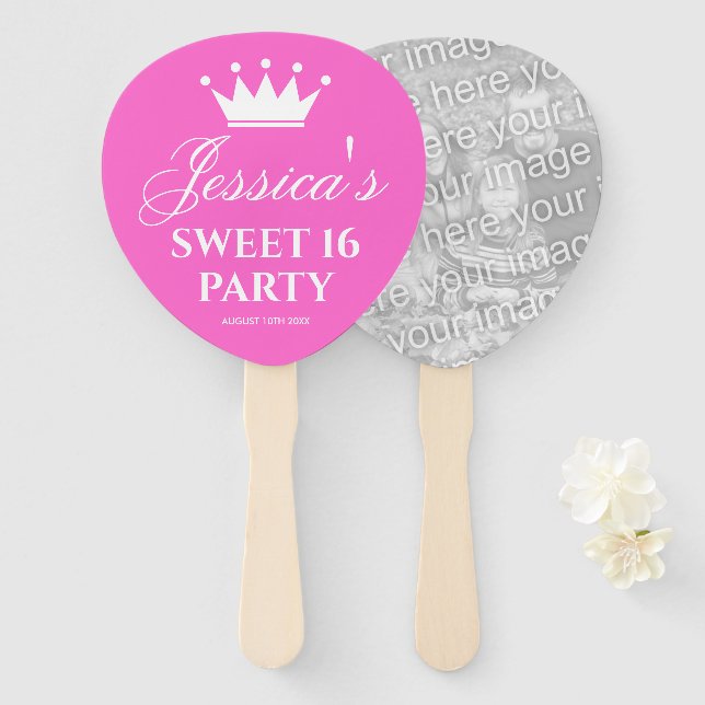 Sweet sixteen 16th Birthday party custom photo Hand Fan (Front and Back)