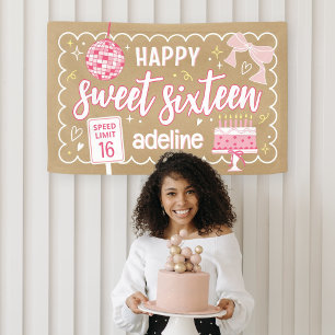 Sweet Sixteen 16th Birthday Party Decor Painted Banner