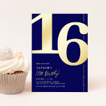 Sweet Sixteen 16th Birthday Party Foil Invitation<br><div class="desc">Celebrate turning 16 in style with our sophisticated Navy blue and gold foil invitations. With a standout '16' in a bold, serif font, these invitations set the tone for an unforgettable party. Plus, our modern template makes personalizing your invites a breeze. Here's to a birthday celebration that shines as bright...</div>