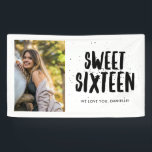 Sweet Sixteen 16th Birthday Party Photo  Banner<br><div class="desc">Perfect for a sweet sixteen birthday celebration - this birthday party banner features a large photo and a black and white confetti "sweet sixteen" design. Customize with your birthday message. If you need assistance  - contact me through the message button below. I'd love to help.</div>