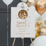 Sweet Sixteen 16th Birthday Party Welcome Sign<br><div class="desc">This is a Sweet Sixteen Gold Disco Ball 16th Birthday Party Welcome Sign!</div>