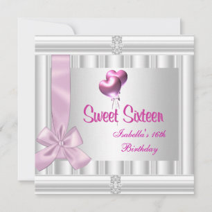 Sweet Sixteen 16th Elegant Jewel White Pink Invitation