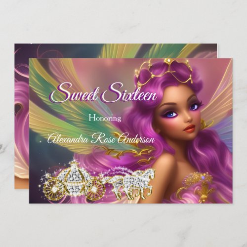 Sweet Sixteen 16th Fairytale Purple Pink Carriage  Invitation