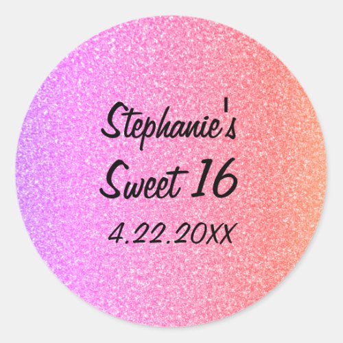 Sweet Sixteen 16th Glittery Pink Birthday Party Classic Round Sticker