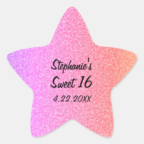 Sweet Sixteen 16th Glittery Pink Birthday Party Star Sticker
