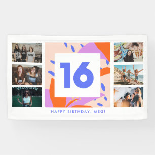 Sweet Sixteen 16th Photo Collage Birthday Party Banner