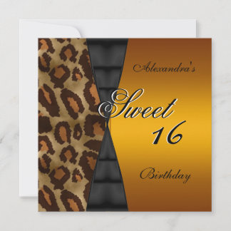 Sweet Sixteen 16th Wild Black Yellow Gold Invitation