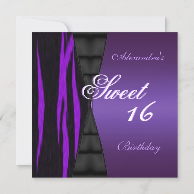 Sweet Sixteen 16th Wild Purple Black Invitation (Front)