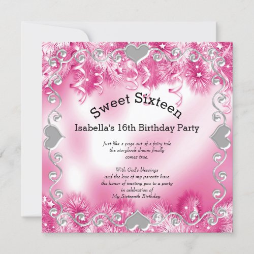 Sweet Sixteen 16th Winter Wonderland Silver Pink Invitation
