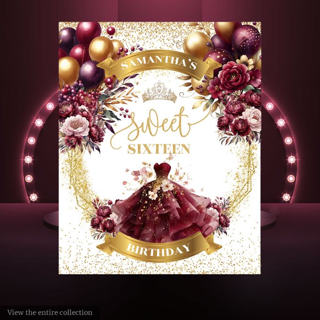 Sweet Sixteen Backdrop Burgundy Balloons Gold Spar (Sweet Sixteen Backdrop Burgundy Balloons Gold Sparkle)