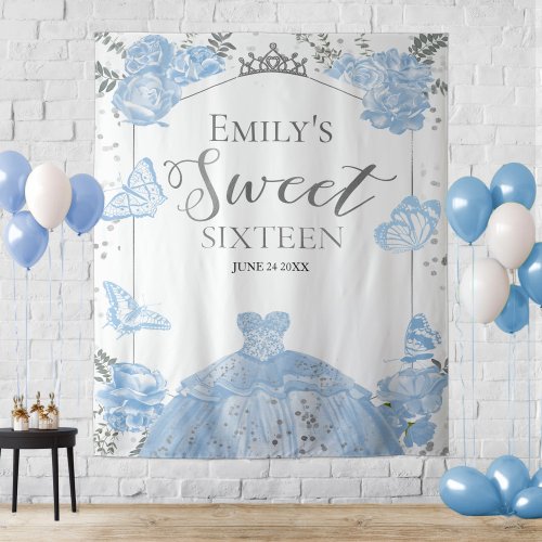 Sweet Sixteen Backdrop Butterfly Dusty Blue Dress