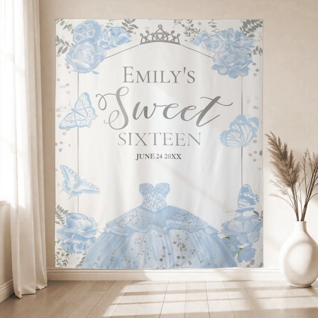 Sweet Sixteen Backdrop Butterfly Dusty Blue Dress (Creator Uploaded)