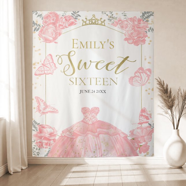 Sweet Sixteen Backdrop Butterfly Pink Dress Floral (Creator Uploaded)