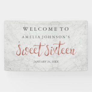 Sweet Sixteen Banner Marble Rose Gold