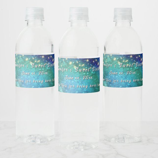 Sweet Sixteen Bat Mitzvah  Evening Under The Stars Water Bottle Label (Bottles)