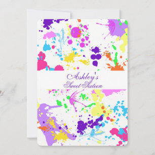 Sweet Sixteen Bat Mitzvah, Neon Paint Invitation