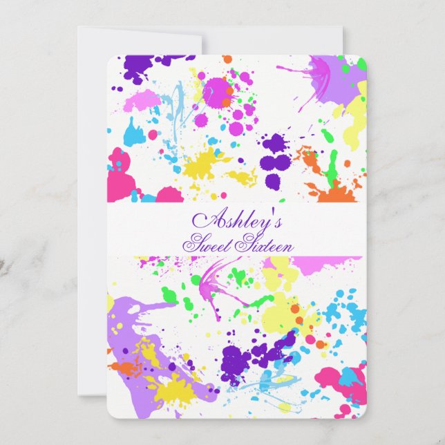 Sweet Sixteen Bat Mitzvah, Neon Paint Invitation (Front)