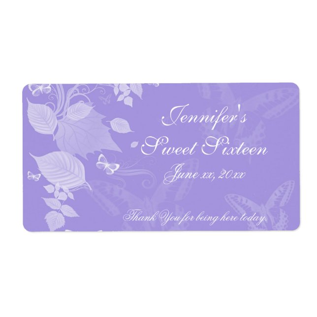 Sweet Sixteen, Bat Mitzvah, Purple White, Custom Label (Front)