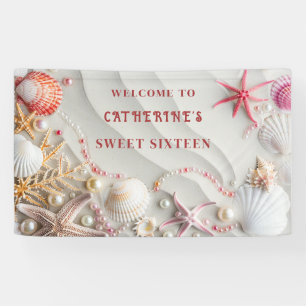 Sweet Sixteen Beach Party Seashells Pearls Coral Banner