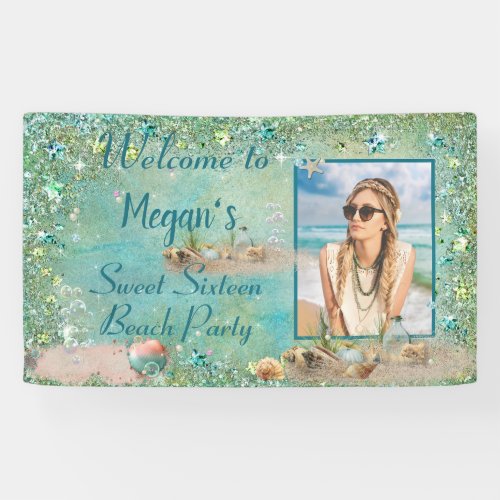 Sweet Sixteen Beach Party Seashells Sand Starfish  Banner