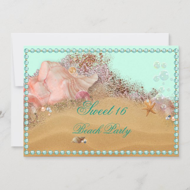 Sweet Sixteen, Beach, Pearls, Custom Invitation (Front)