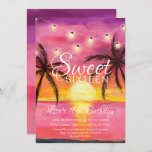 Sweet Sixteen, Beach Sunset Birthday Invitations<br><div class="desc">Sweet Sixteen,  Beach Sunset Birthday Invitations. Vibrant and bold sweet 16 invitations designed with a beautiful pink and purple sunset,  palm trees and light string accents. Made for special for teens,  this sunset sweet sixteen invitation will be a fabulous introduction to your special day.</div>