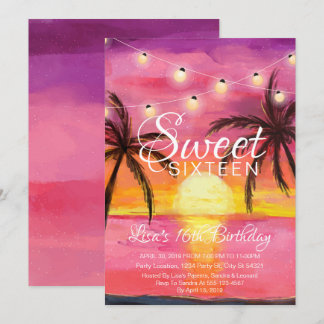 Sweet Sixteen, Beach Sunset Birthday Invitations