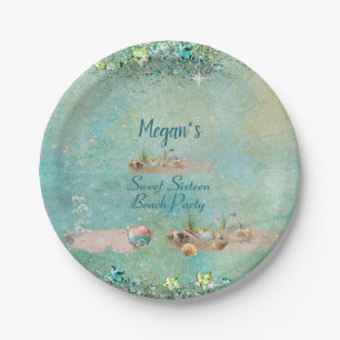 Sweet Sixteen Beach Tropical Seashells & Pearls Paper Plates