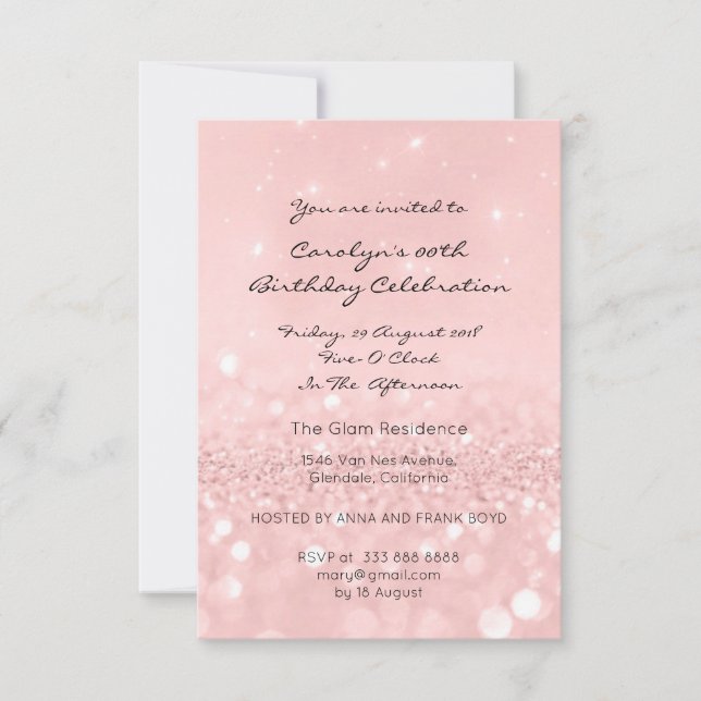 Sweet Sixteen Birthay Pink Rose Gold Glitter Invitation (Front)