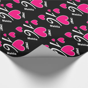 Sweet Sixteen Birthday 16 HEARTS Custom Name V3N1 Wrapping Paper