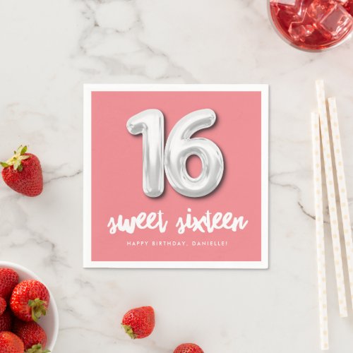 Sweet Sixteen Birthday Balloon Pink Party  Napkins