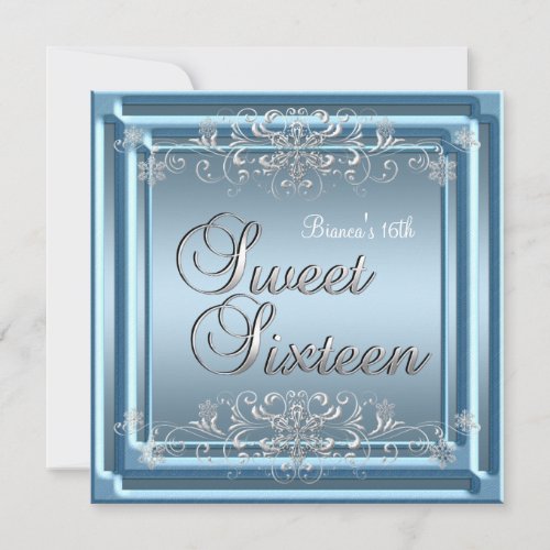 Sweet Sixteen Birthday Blue Silver Teen Girl Personalized Announcement