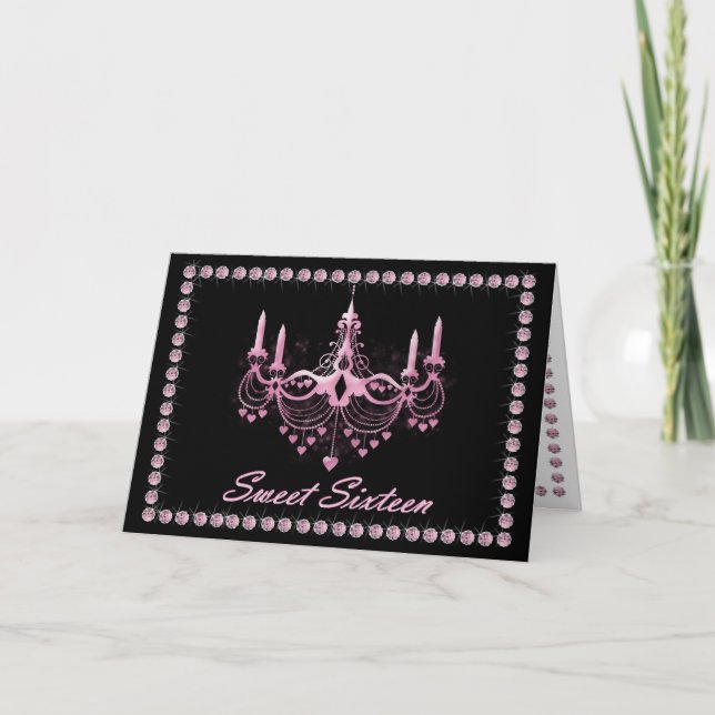 Sweet Sixteen Birthday Card with Pink Diamonds (Front)
