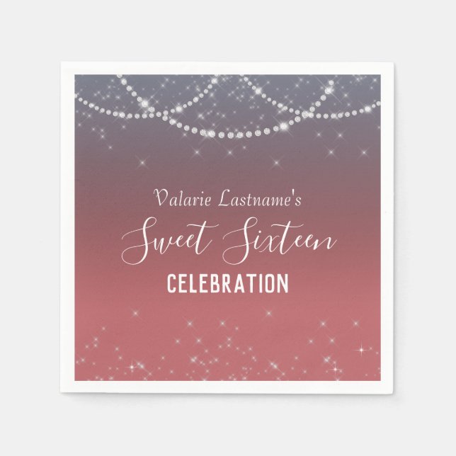 Sweet Sixteen Birthday Celebration Ombre Diamond Napkins (Front)