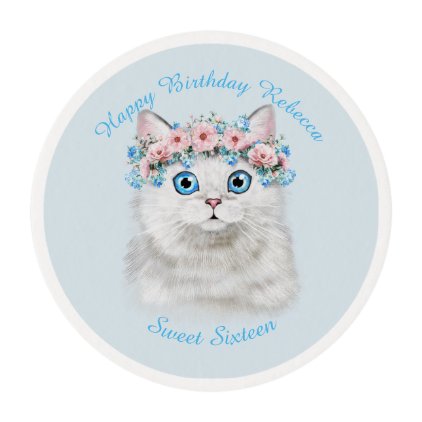 Sweet Sixteen Birthday Cute Kitten Edible Frosting Rounds