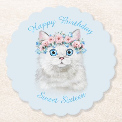 Sweet Sixteen Birthday Cute Kitten Paper Coaster