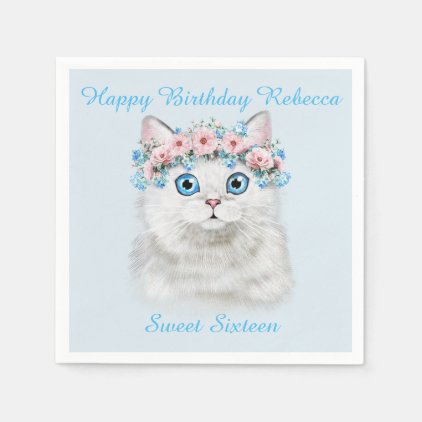 Sweet Sixteen Birthday Cute Kitten Paper Napkin