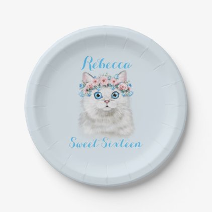 Sweet Sixteen Birthday Cute Kitten Paper Plate